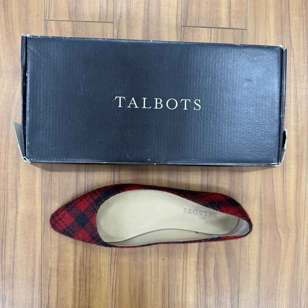 Talbots Shoes Womens Size 8 Red Plaid Wool Edison Flats Pointed Toe Slip On